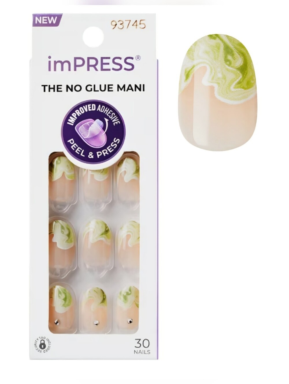 Impress Coffee Press On Nails Kit Matcha Latte Green French Short Oval 30 Count